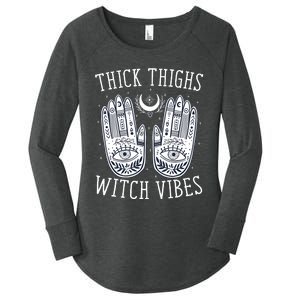 Thick Thighs Witch Vibes Halloween Women's Perfect Tri Tunic Long Sleeve Shirt