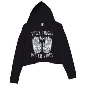 Thick Thighs Witch Vibes Halloween Crop Fleece Hoodie