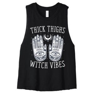 Thick Thighs Witch Vibes Halloween Women's Racerback Cropped Tank