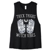 Thick Thighs Witch Vibes Halloween Women's Racerback Cropped Tank