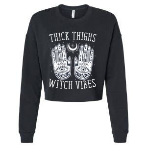 Thick Thighs Witch Vibes Halloween Cropped Pullover Crew