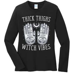 Thick Thighs Witch Vibes Halloween Ladies Long Sleeve Shirt