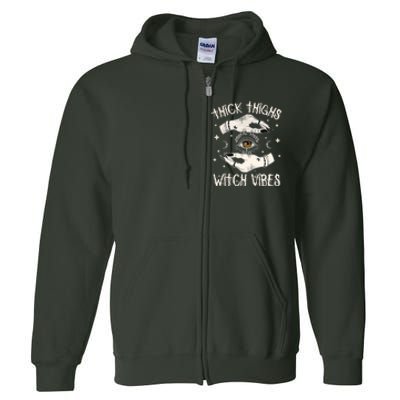 Thick Thighs Witch Vibes Halloween Moon Witches Tattoo Full Zip Hoodie