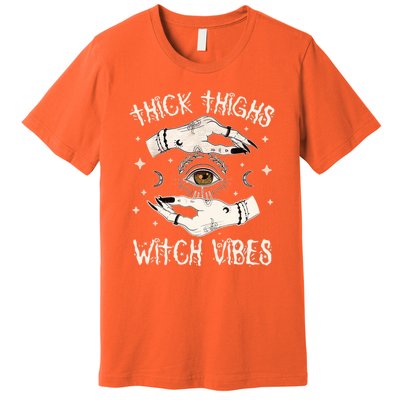 Thick Thighs Witch Vibes Halloween Moon Witches Tattoo Premium T-Shirt