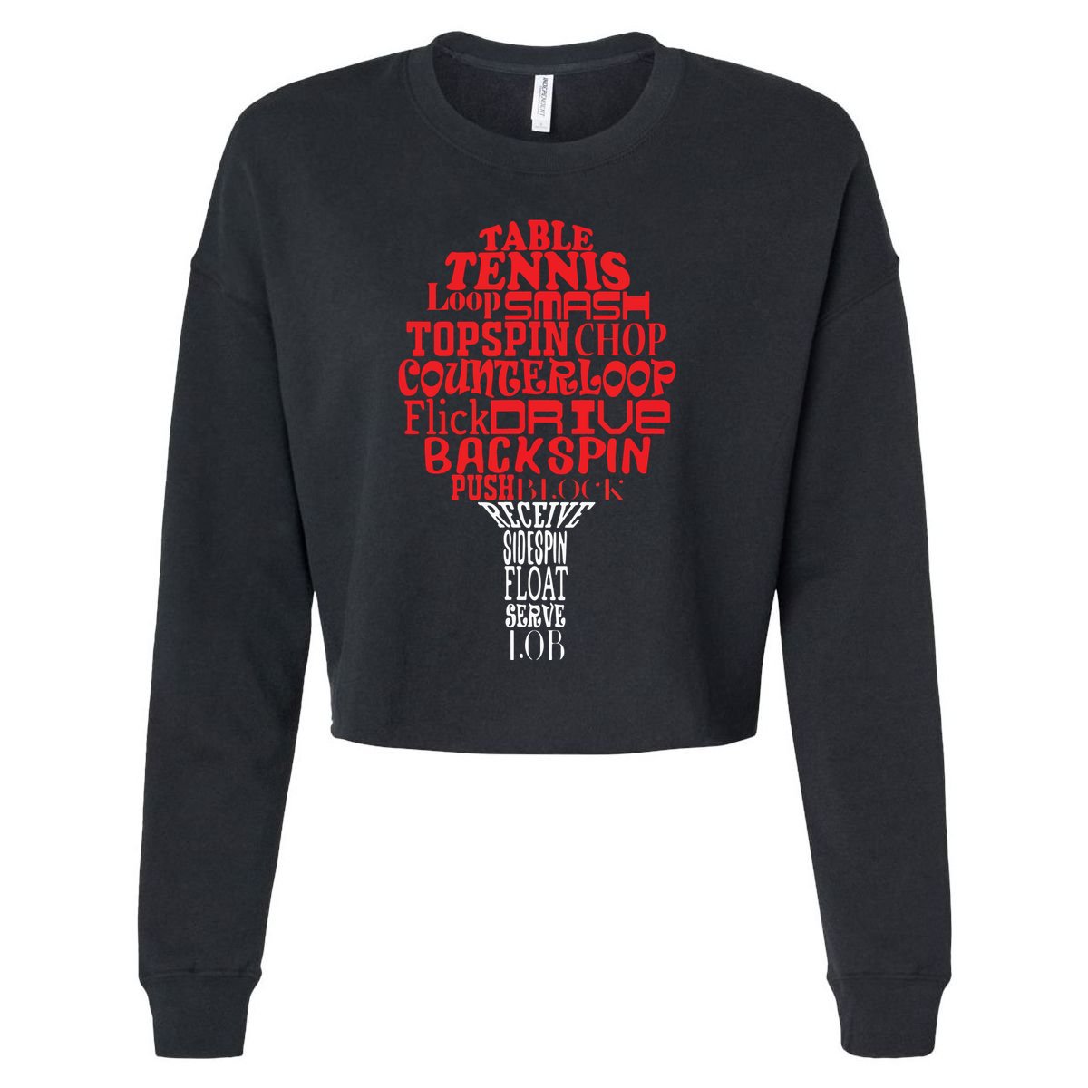 Table Tennis Word Cloud Cropped Pullover Crew