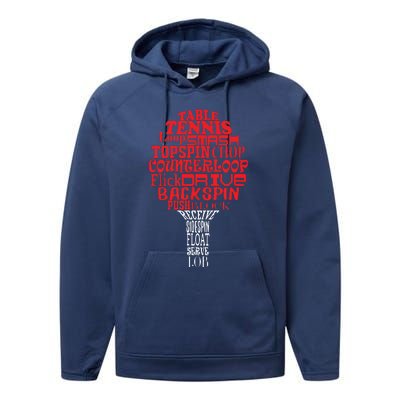 Table Tennis Word Cloud Performance Fleece Hoodie