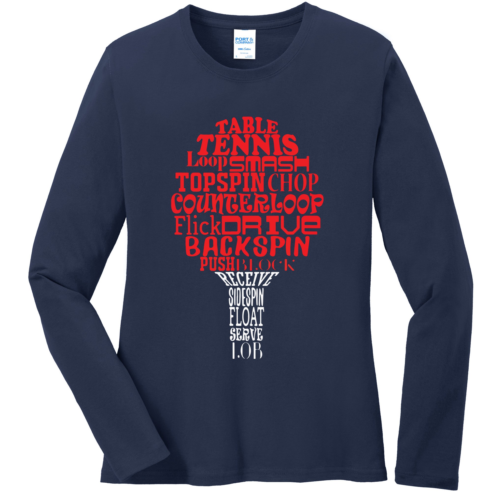 Table Tennis Word Cloud Ladies Long Sleeve Shirt