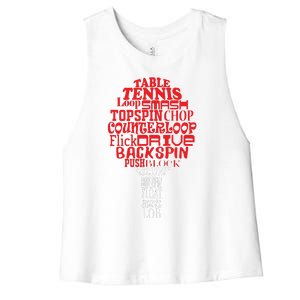 Table Tennis Word Cloud Women's Racerback Cropped Tank