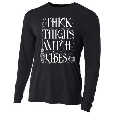 Thick Thighs Witch Vibes Funny Halloween Cooling Performance Long Sleeve Crew