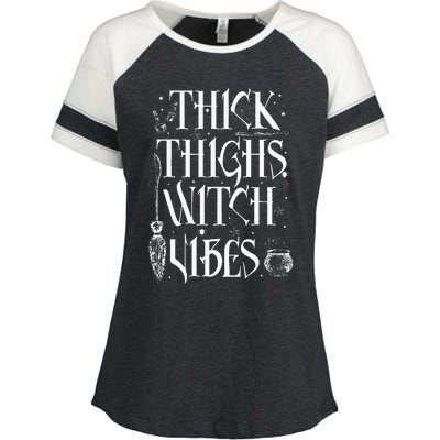 Thick Thighs Witch Vibes Funny Halloween Enza Ladies Jersey Colorblock Tee