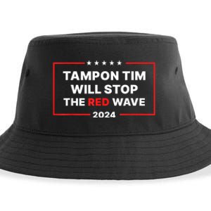 Tampon Tim Will Stop The Red Wave Funny Vote Harris Walz 2024 Sustainable Bucket Hat