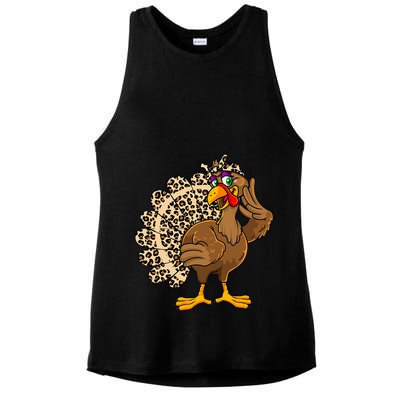 Thanksgiving Turkey Women Girl Leopard Print Autumn Fall Ladies PosiCharge Tri-Blend Wicking Tank