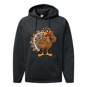 Thanksgiving Turkey Women Girl Leopard Print Autumn Fall Performance Fleece Hoodie