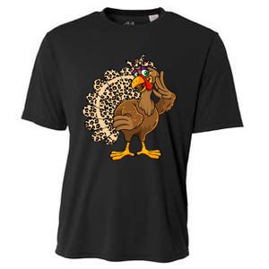 Thanksgiving Turkey Women Girl Leopard Print Autumn Fall Cooling Performance Crew T-Shirt