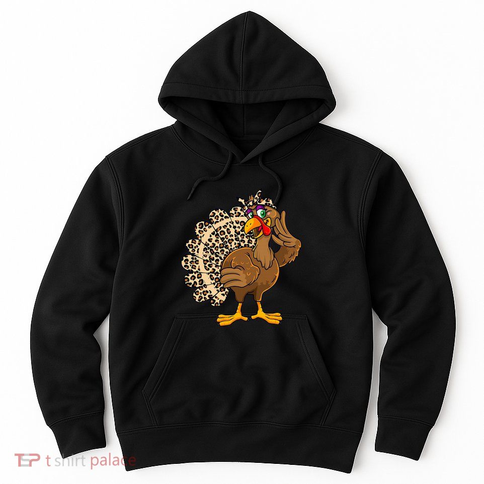 Thanksgiving Turkey Women Girl Leopard Print Autumn Fall Hoodie