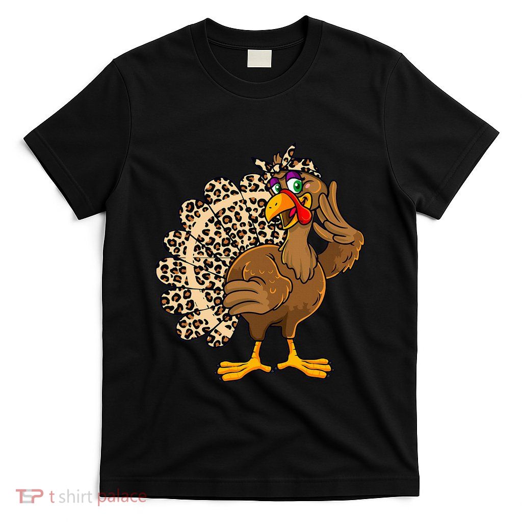 Thanksgiving Turkey Women Girl Leopard Print Autumn Fall T-Shirt