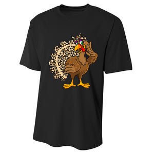 Thanksgiving Turkey Women Girl Leopard Print Autumn Fall Performance Sprint T-Shirt