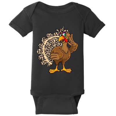 Thanksgiving Turkey Women Girl Leopard Print Autumn Fall Baby Bodysuit