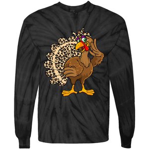 Thanksgiving Turkey Women Girl Leopard Print Autumn Fall Tie-Dye Long Sleeve Shirt