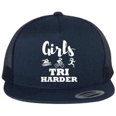 Triathlon Triathlete Wife Mom Funny Gift Flat Bill Trucker Hat