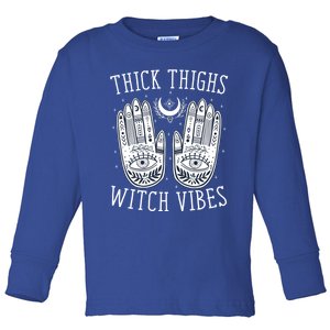 Thick Thighs Witch Vibes Halloween Gift Toddler Long Sleeve Shirt