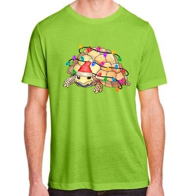 Turtle Tortoise Wearing Santa Hat Christmas Lights Graphic Animal Lover Adult ChromaSoft Performance T-Shirt