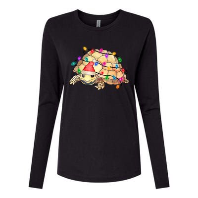 Turtle Tortoise Wearing Santa Hat Christmas Lights Graphic Animal Lover Womens Cotton Relaxed Long Sleeve T-Shirt