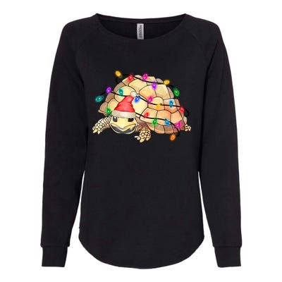 Turtle Tortoise Wearing Santa Hat Christmas Lights Graphic Animal Lover Womens California Wash Sweatshirt