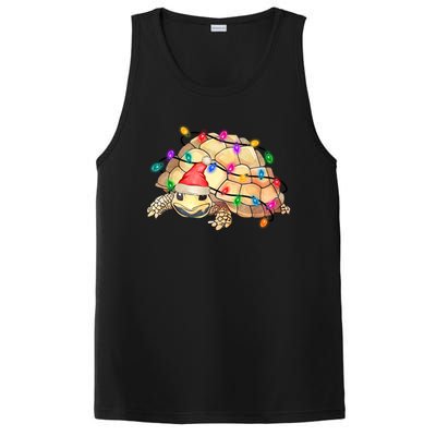 Turtle Tortoise Wearing Santa Hat Christmas Lights Graphic Animal Lover PosiCharge Competitor Tank