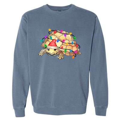 Turtle Tortoise Wearing Santa Hat Christmas Lights Graphic Animal Lover Garment-Dyed Sweatshirt