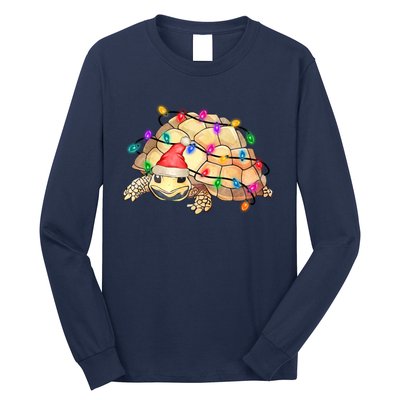 Turtle Tortoise Wearing Santa Hat Christmas Lights Graphic Animal Lover Long Sleeve Shirt