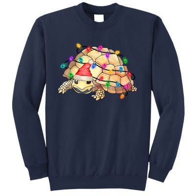 Turtle Tortoise Wearing Santa Hat Christmas Lights Graphic Animal Lover Sweatshirt