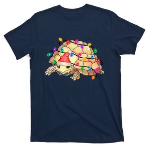 Turtle Tortoise Wearing Santa Hat Christmas Lights Graphic Animal Lover T-Shirt