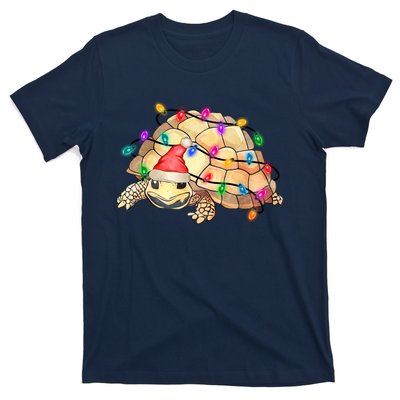 Turtle Tortoise Wearing Santa Hat Christmas Lights Graphic Animal Lover T-Shirt