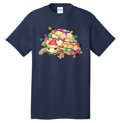 Turtle Tortoise Wearing Santa Hat Christmas Lights Graphic Animal Lover Tall T-Shirt