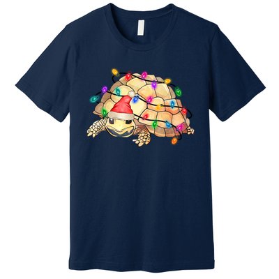 Turtle Tortoise Wearing Santa Hat Christmas Lights Graphic Animal Lover Premium T-Shirt