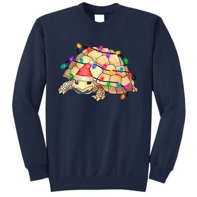 Turtle Tortoise Wearing Santa Hat Christmas Lights Graphic Animal Lover Tall Sweatshirt