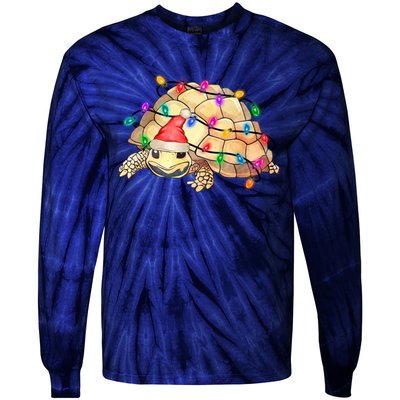 Turtle Tortoise Wearing Santa Hat Christmas Lights Graphic Animal Lover Tie-Dye Long Sleeve Shirt