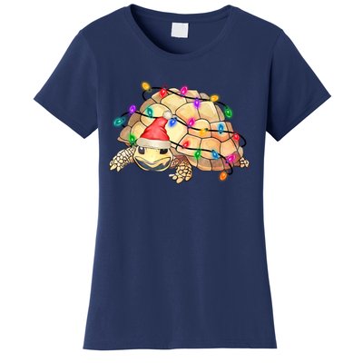 Turtle Tortoise Wearing Santa Hat Christmas Lights Graphic Animal Lover Women's T-Shirt