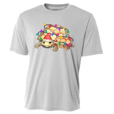 Turtle Tortoise Wearing Santa Hat Christmas Lights Graphic Animal Lover Cooling Performance Crew T-Shirt