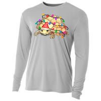 Turtle Tortoise Wearing Santa Hat Christmas Lights Graphic Animal Lover Cooling Performance Long Sleeve Crew