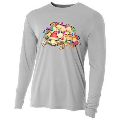 Turtle Tortoise Wearing Santa Hat Christmas Lights Graphic Animal Lover Cooling Performance Long Sleeve Crew