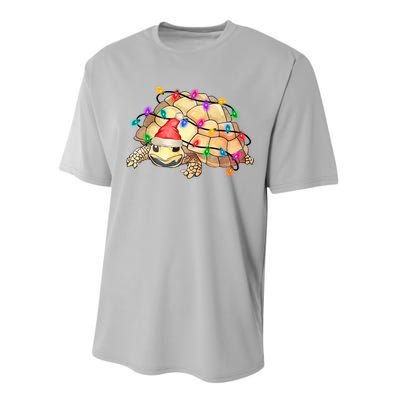 Turtle Tortoise Wearing Santa Hat Christmas Lights Graphic Animal Lover Performance Sprint T-Shirt