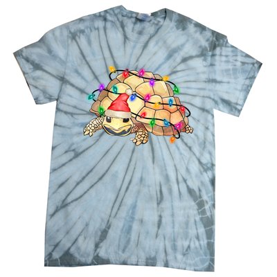 Turtle Tortoise Wearing Santa Hat Christmas Lights Graphic Animal Lover Tie-Dye T-Shirt