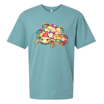 Turtle Tortoise Wearing Santa Hat Christmas Lights Graphic Animal Lover Sueded Cloud Jersey T-Shirt