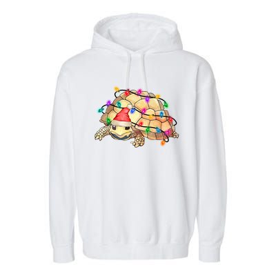 Turtle Tortoise Wearing Santa Hat Christmas Lights Graphic Animal Lover Garment-Dyed Fleece Hoodie