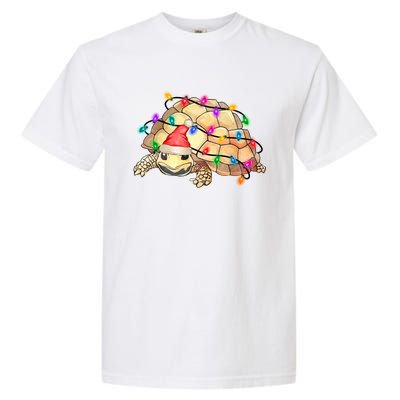 Turtle Tortoise Wearing Santa Hat Christmas Lights Graphic Animal Lover Garment-Dyed Heavyweight T-Shirt