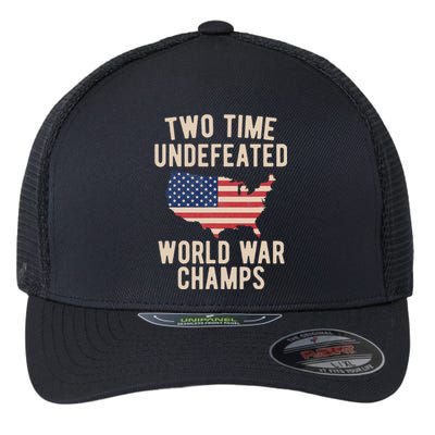 Two Time WW1 WW2 American Flag Champions Flexfit Unipanel Trucker Cap