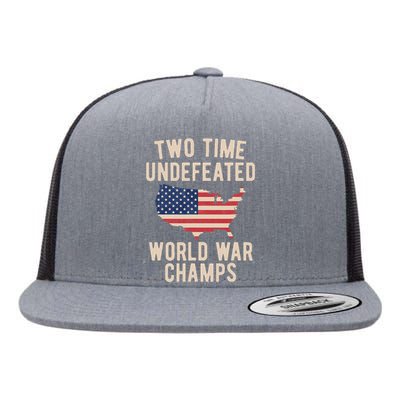 Two Time WW1 WW2 American Flag Champions Flat Bill Trucker Hat