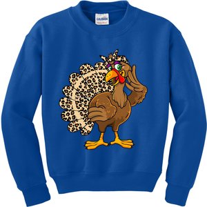 Thanksgiving Turkey Women Girl Leopard Kids Sweatshirt